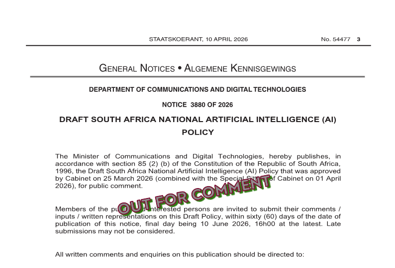 Draft South African National AI Policy 2026 - Out For Comment